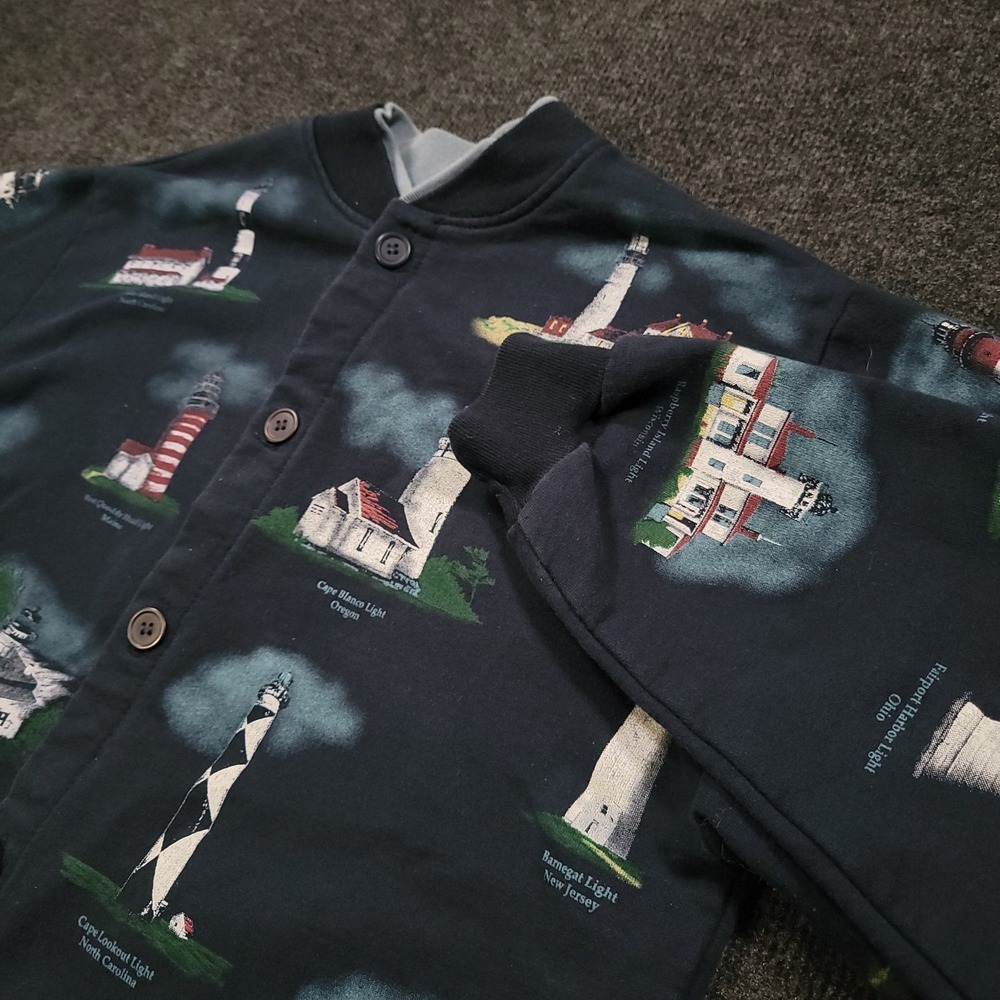 Vintage Art Unlimited Light House Sweatshirt‎ AOP Made In USA Cardigan Sweater M